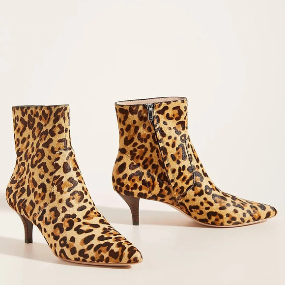 Loeffler Randall Kassidy Leopard Ankle Boots calf hair fall Anthropologie kitten - Picture 1 of 9
